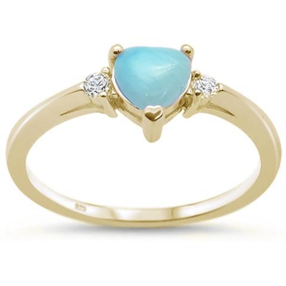 yellow gold plated natural larimar ring